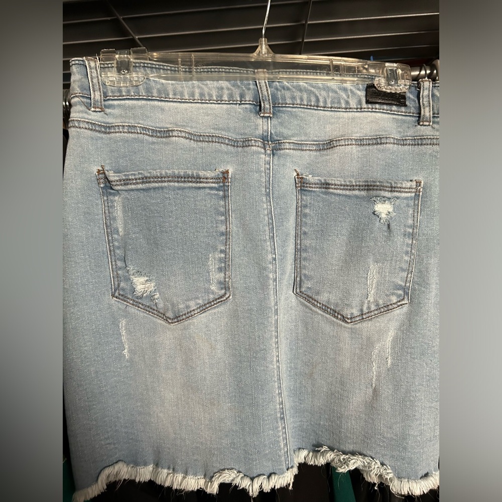 Black label blue denim mini skirt